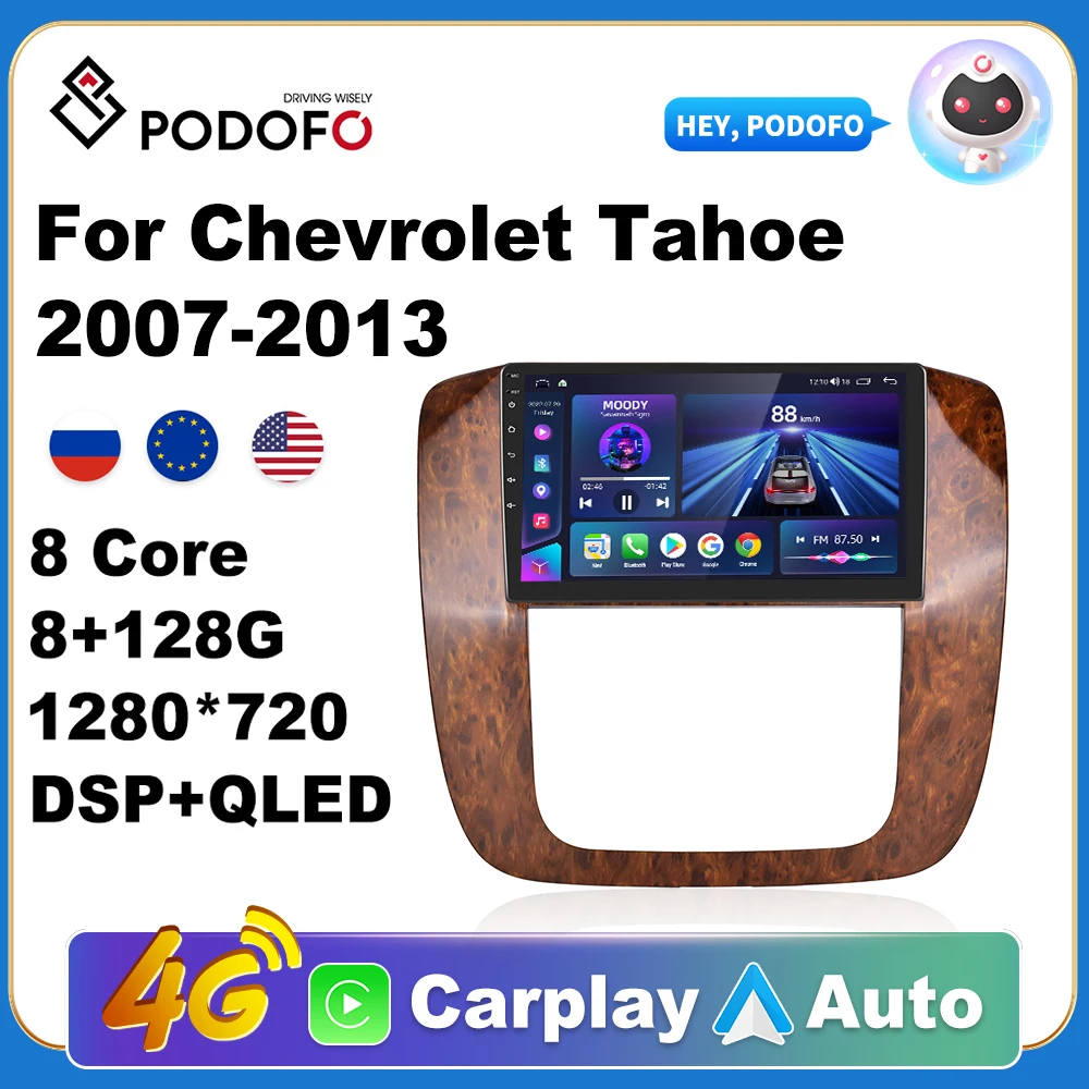 

Podofo AI Voice Android Carplay Car Radio For Chevrolet Tahoe/Suburban 2007-2013 2din Android Auto 4G Multimedia Navigation GPS
