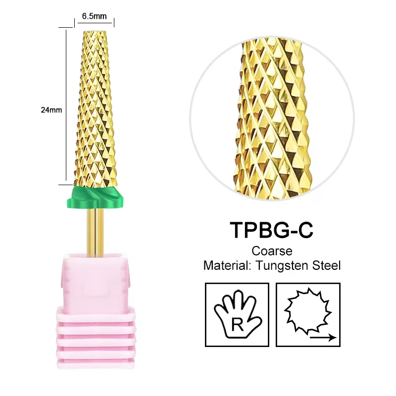 Golden Tungsten Carbide Nail Drill Bit for Manicure and Pedicure Accessories