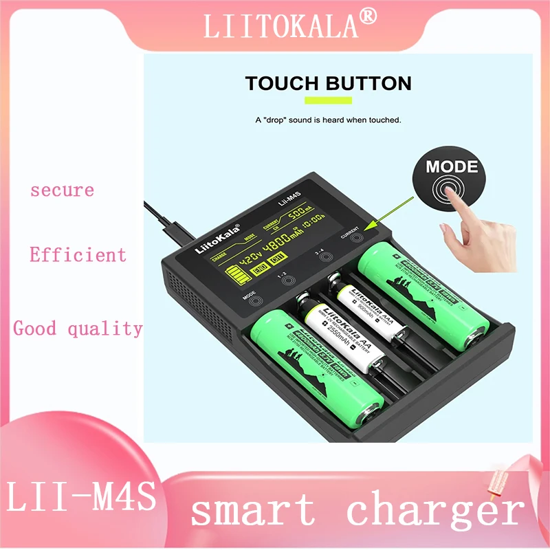 

LiitoKala Rechargeable Battery Charger Lii-M4S Lii-M4 3.7V 18650 26650 21700 18500 Lithium-ion 1.2V Ni-MH AA Test Capacity