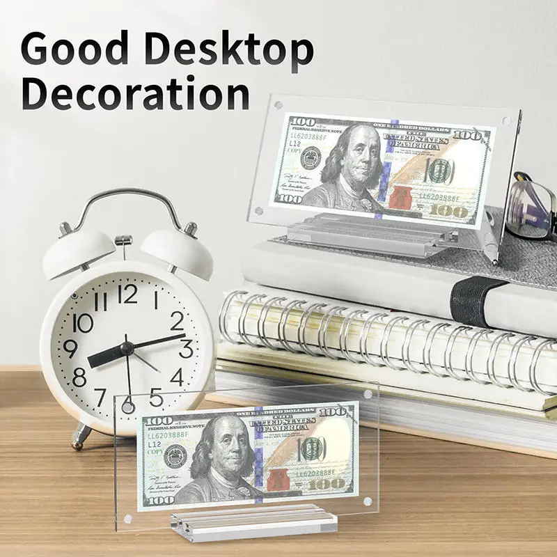Acrylic Display Holder Photo Frame Transparent Acrylic Dollar Bill Display Frame Household Banknote Collection Stand Plexiglass Photo Frame With Base