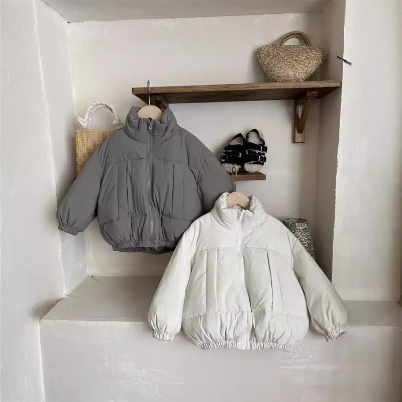 Autumn and Winter Solid Top Boys and Girls Light Cotton-padded Jacket Children's Cotton Jacket Autumn Warm Coat Fashion Baby