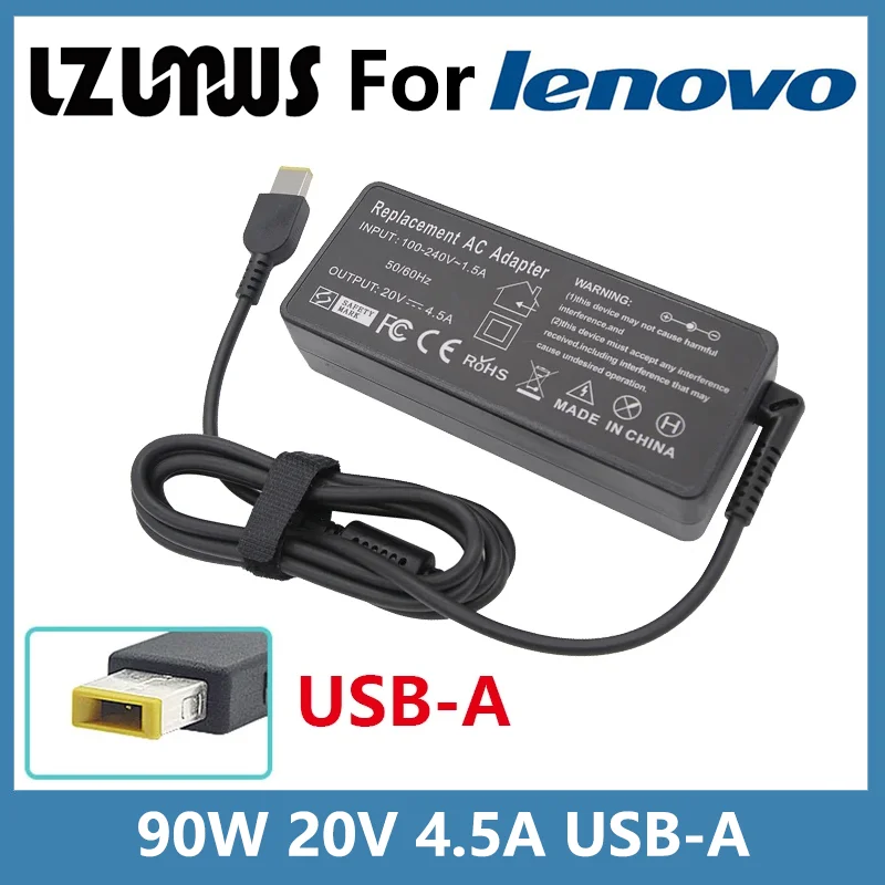 

LZUMWS 20V 4.5A 90W USB AC Laptop Charger Power Adapter For Lenovo ThinkPad X1 Ultrabook Eraser B40 G50 M4400 M4450 Z50 Z505