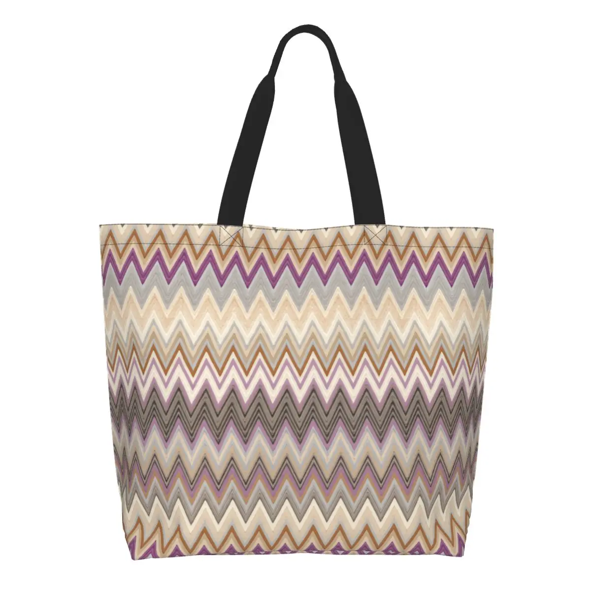 Divertente Moderno Zig Zag Arte Geometrica Shopping Tote Bags Riciclaggio Bohémien Generi Alimentari Tela Shopper Borsa A Tracolla