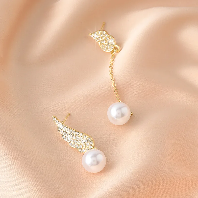 Earrings Zircon Asymmetric Wings Imitation Pearl Tassels Chain drop earrings dangle earrings pearl earrings pendant earrings