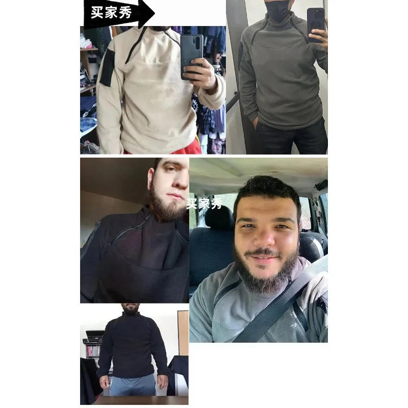 Men Outdoor Sweatshirt Spring Hunting Style Thermal Breathable Side Zipper Fleece Pullover Warm Training Hoodie Trekking Top