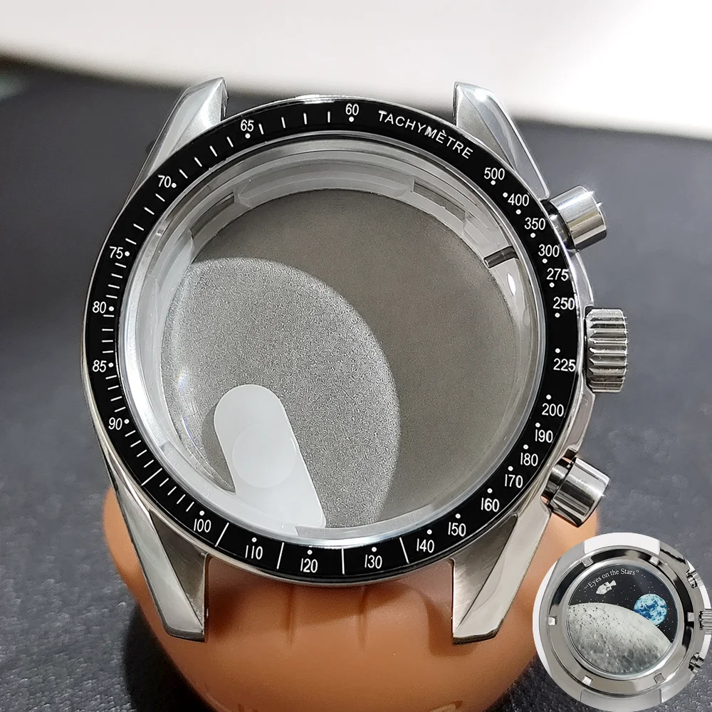 Moon Phase Chronograph Watch Case - 39.7MM Stainless Steel with Moon Pattern Back