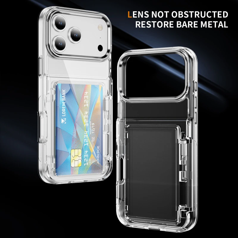 HD Transparent Hard PC Wallet Card Slot Fold Holder Armor Phone Case Back Cover