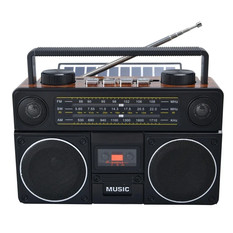Portable Retro Bluetooth Boombox Solar Charging Multifunctional Outdoor Stereo Mobile Player Built-in Speakers FM/AM/SW Radio