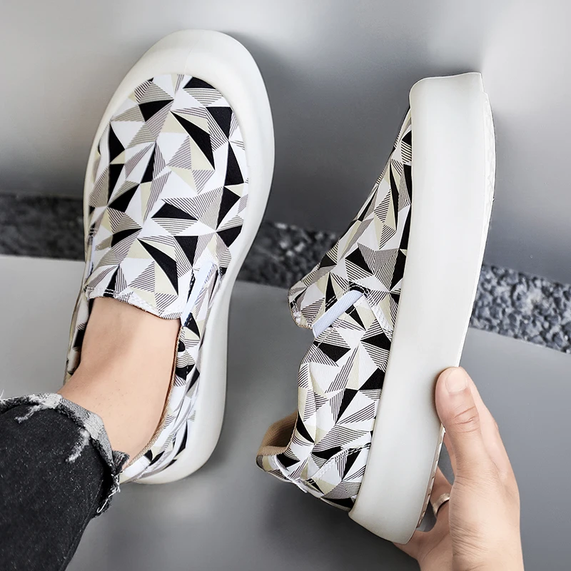 HKDQ Summer Slip-on Loafers Men Fashion Breathable Men's Vulcanize Shoes Platform Vintage Sneakers Man Casual Designer Moccasins