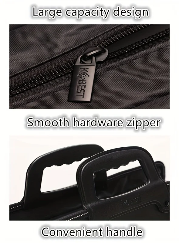 Leather Briefcase File Information Bag Portable A4 File Bag with Multiple Layers for Office, School, Travel