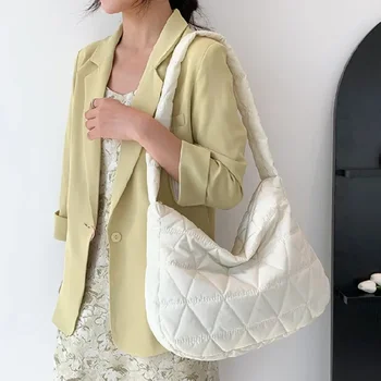 حقيبة كروس مبطنة منتفخة، حقيبة كتف مبطنة، حقيبة هوبو عصرية ذات سعة كبيرة، حقيبة كروس يومية، محفظة سفر آمنة 3