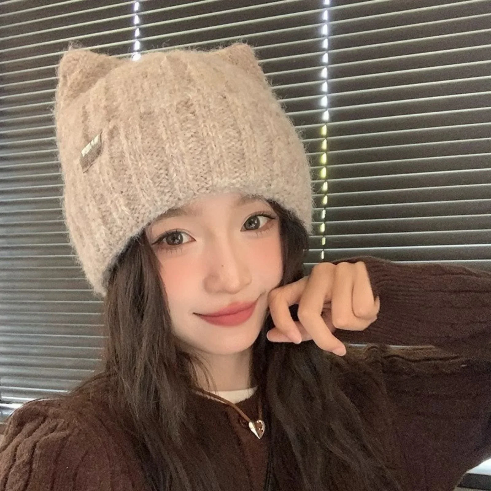 Cat Ear Knitted Beanies Cute Winter Warm Wool Hats For Women Korean Style Fashion Headwear