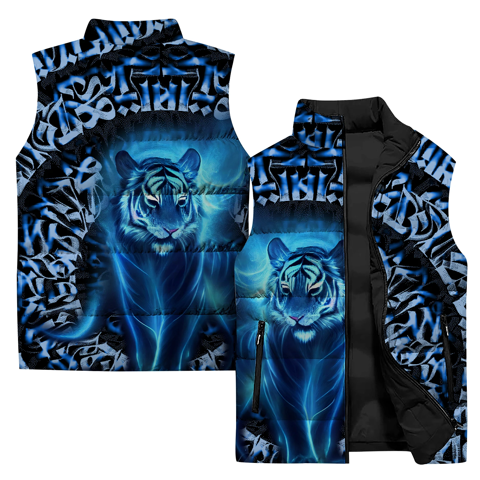 thumbnail image 1 of Chaqueta sin mangas con cremallera de invierno para hombre, chaqueta con estampado 3D de animales, ropa Y2K, ropa deportiva informal de calle para hombre, 1 of 5
