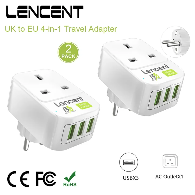 Lencent 2 Pack Fr To Uk Travel Adapter With 1 Ac Outlet 2 Usb Ports And 1  Type C 4 In 1 Adapter Wall Charger For Home/travel - Electrical Socket &  Plugs Adaptors - AliExpress