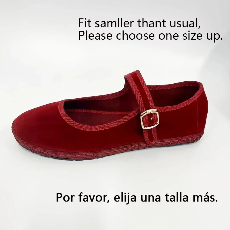 Velvet Mary Jane Shoes for Women Hand Stitch Casual
