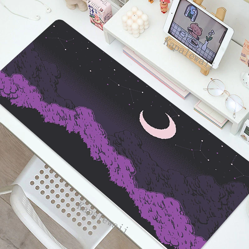 Sous-main De Bureau XXL Pour Ordinateur Portable, Souris Et Clavier, Tapis De Jeu Avec Bords Cousus Et Motif D’anime Japonais, Violet Pastel, 80 X 40