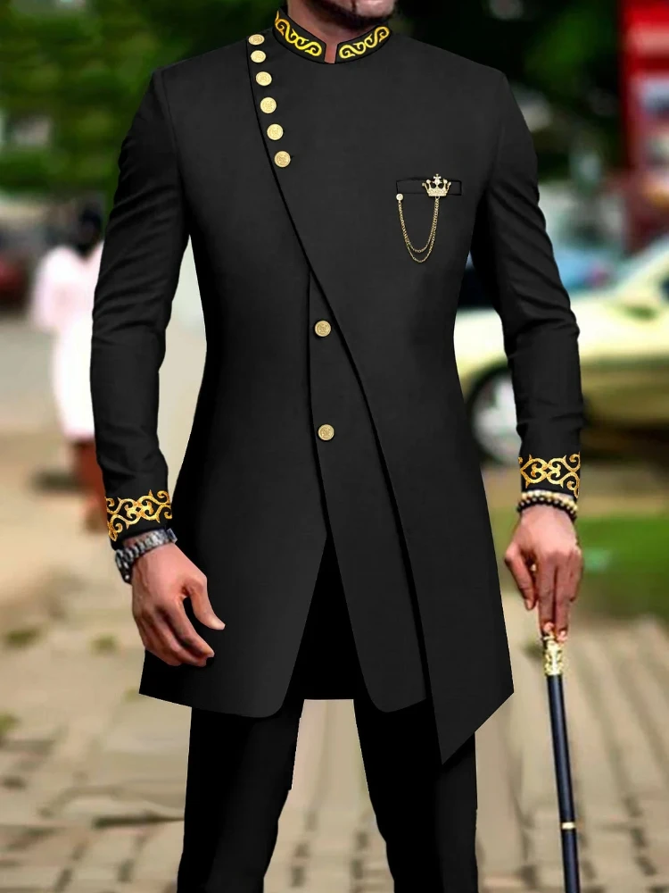 Men's fashion luxury solid color dress two-piece set