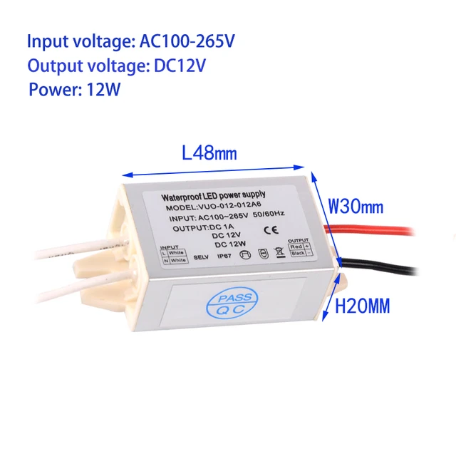 Alimentation d'énergie imperméable de LED entrée AC100-265V sortie 12V  l'autorisation 12W/1.68A 20W /2.5A 30W/ 3.75A 40W /5A 60W/conducteur de  transformateur - AliExpress