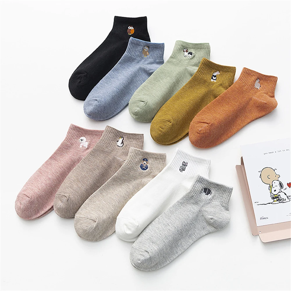Neue Frauen niedliche Stickerei Bär Hund Eule Katze Vogel Kaninchen Schaf Süßigkeiten Farbe lustige Socken Kawaii Knöchel Sokken Drops hip – Detail 23
