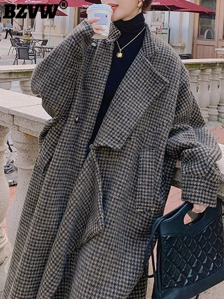 

BZVW Fashion Designer Woolen Overcoat Women's Clothing 2023 Autumn Winter Novelty Temperament Vintage Jacket Female Trendy