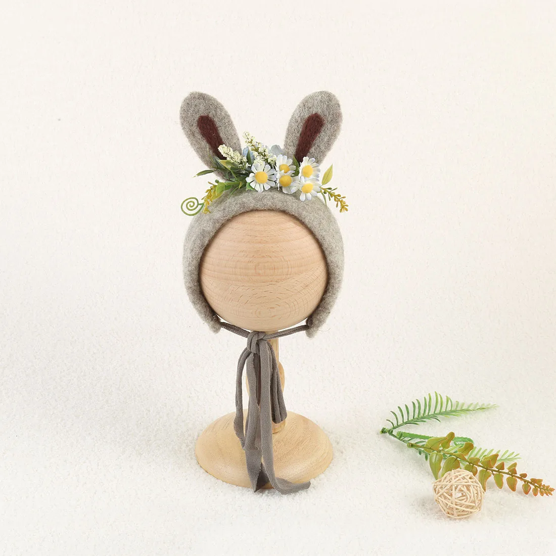 Newborn Wool Felt Fox Flower Bonnet Newborn Photography Props Baby Animal Floral Garden Hat Photo Shoot 3