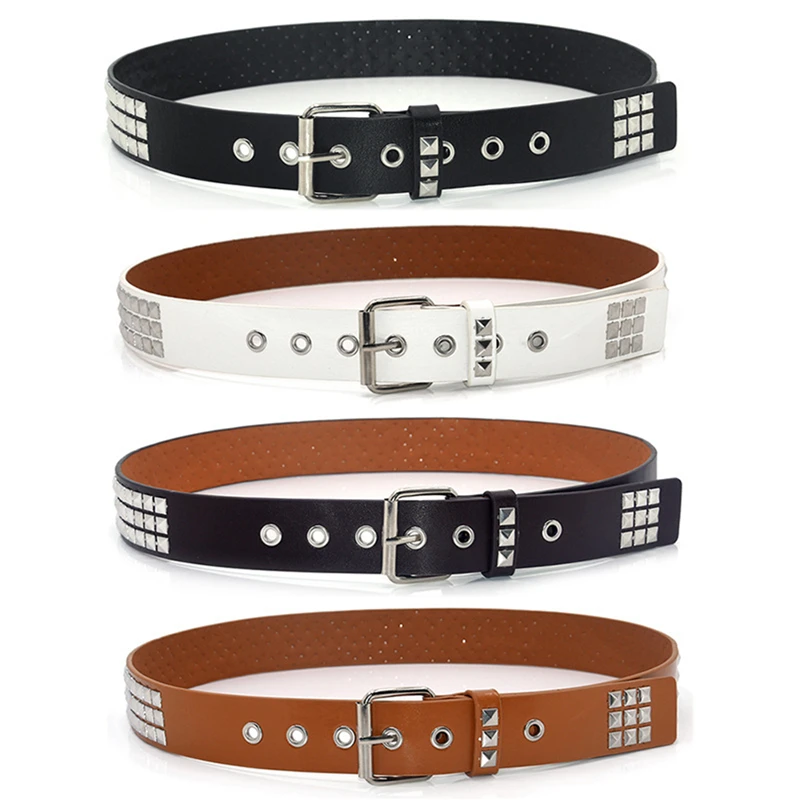 

Luxury Square Bead Rivet Belt Metal Pyramid Straps Men And Women Punk Rock Hardware Jeans Designer Female Waist Belts 2023 New