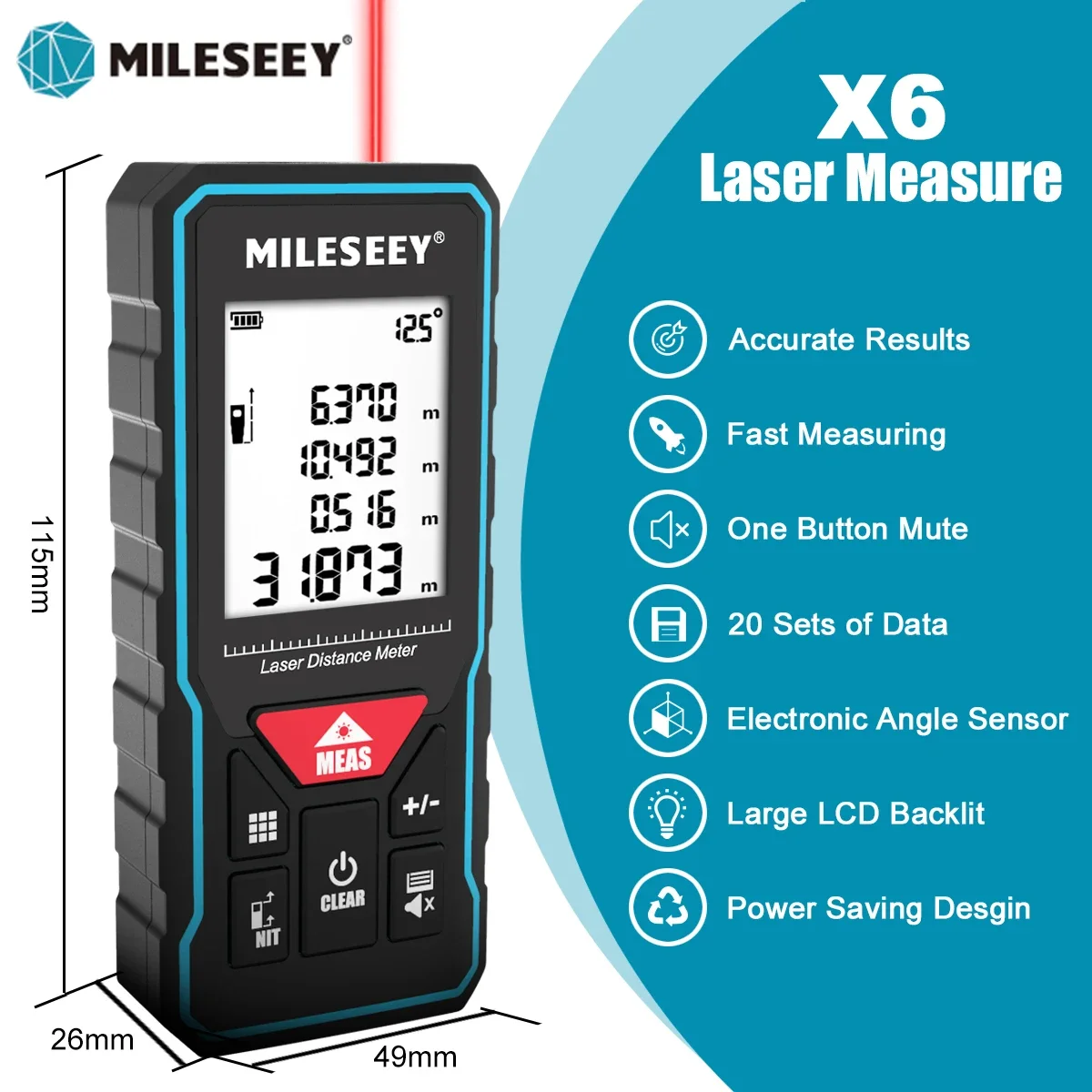 Laser Rangefinder Distance Meter Laser Tape Measure MILESEEY X6 Laser tape measure 40M 60M 80M 100M Professional Rangefinder with angle display for DIY Decorating Building