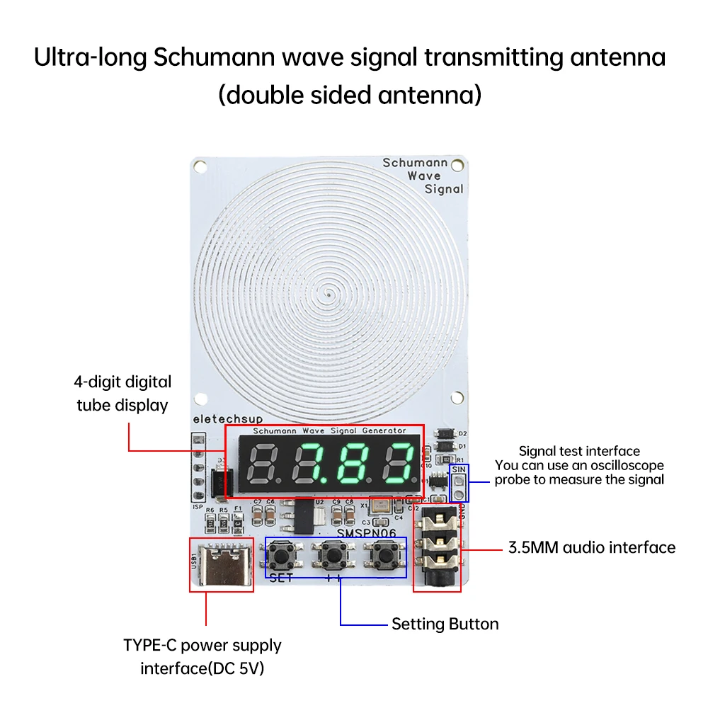 7.83Hz Schumann Waves Resonance Generator Ultralow Frequency Pulse Audio Resonator Type-C Interface 0.01Hz~9999Hz Adjustable