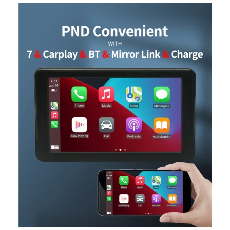 High End 7 Inch Portable Car Navigation Wireless Carplay/Android Auto Mirror Link Car MP5 Player With BT