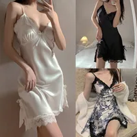 Femmes Sexy dentelle col en v vêtements de nuit bretelles chemises de nuit femme sans manches vêtements de nuit sommeil chemise de nuit pour dames 3