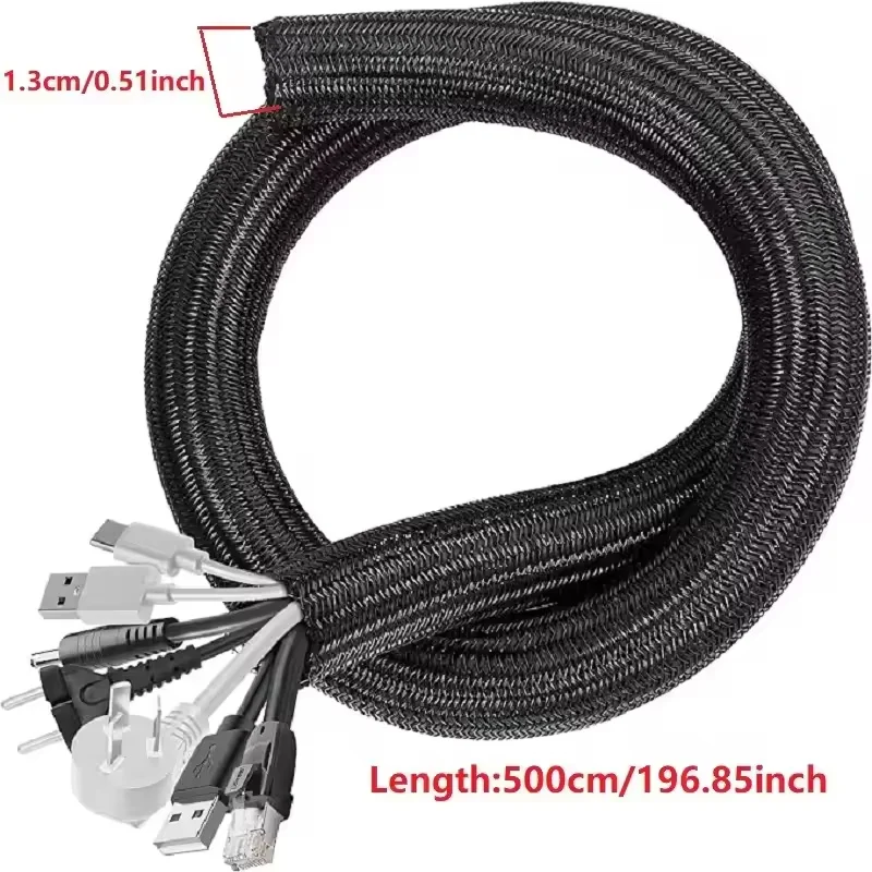 5/1M Braided CABLE PET ไนลอนห่อสายเคเบิลปลอกสายเคเบิลสําหรับโต๊ะ PC TV ลวด Protector CABLE Wrap COVER 1
