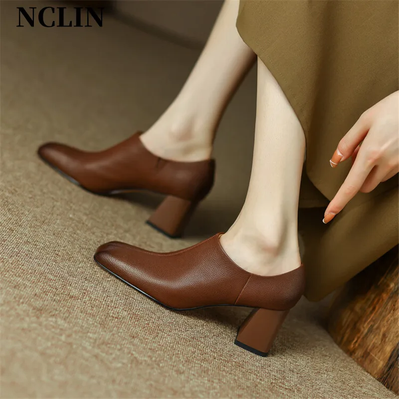 Women's Square Toe High Mid Sheepskin Back Strap Heels main image 1