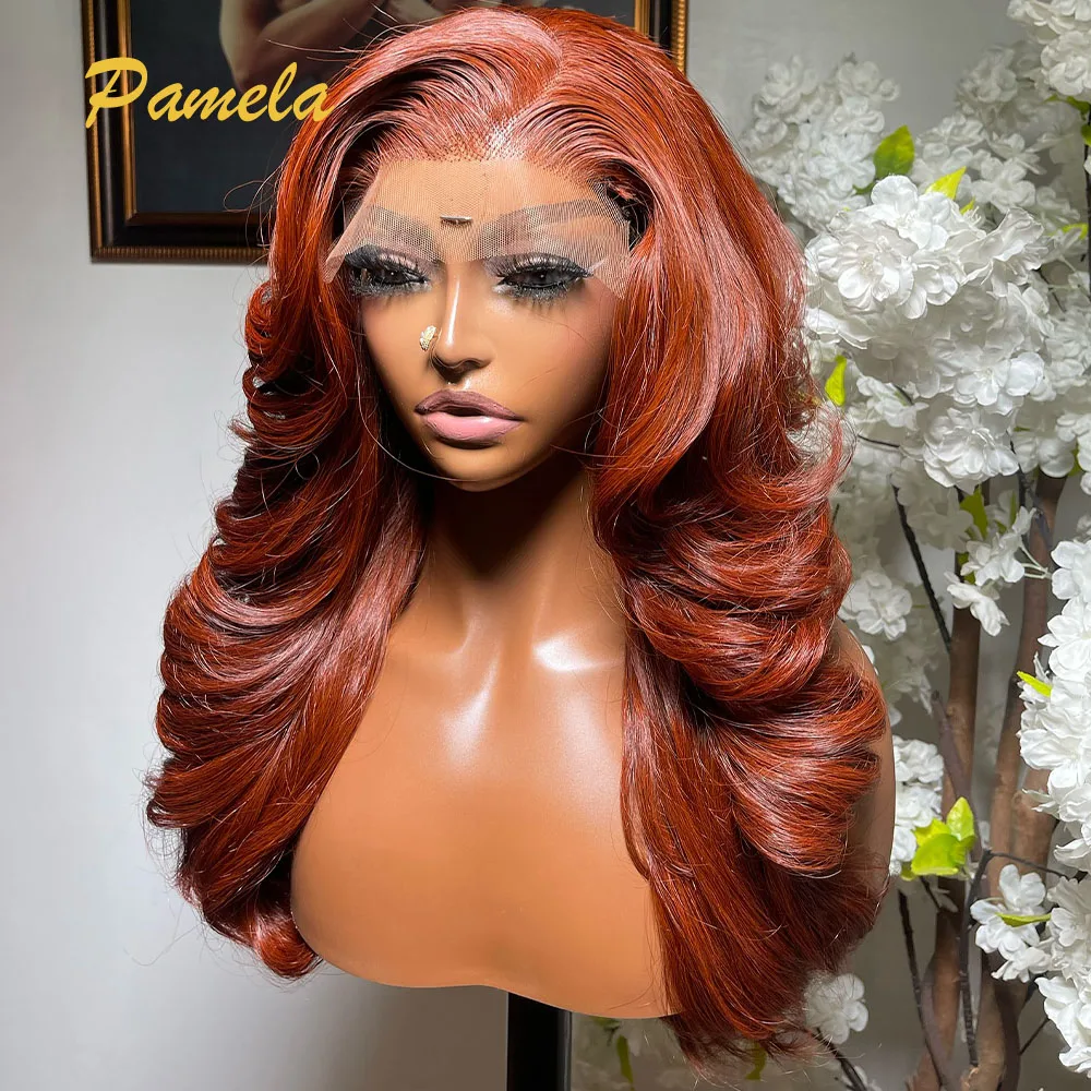 250% Density Ginger Orange Body Wave Color 13x4 Transparent Lace Front Human Hair Gluless Black Cherry Human Hair Ready To Wear
