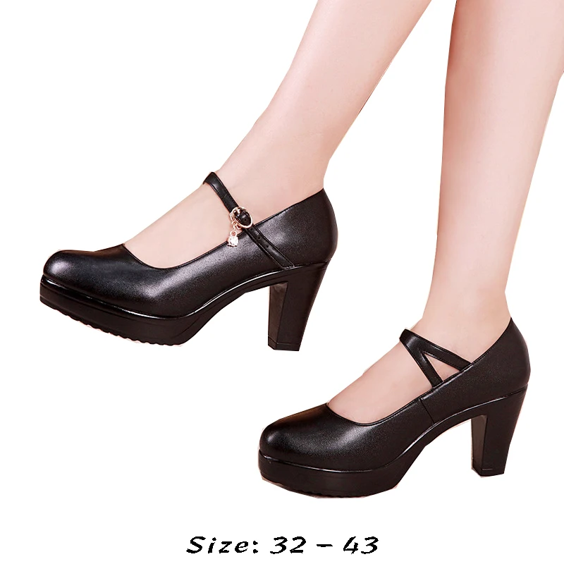 

high quality leather shoe for women 8cm high heel platform round toe 32 33 42 43 elegant and fashion shoe black red white