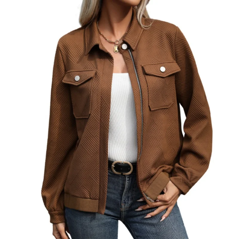 Women Autumn Winter Loose Short Jacket Lapel Casual Top