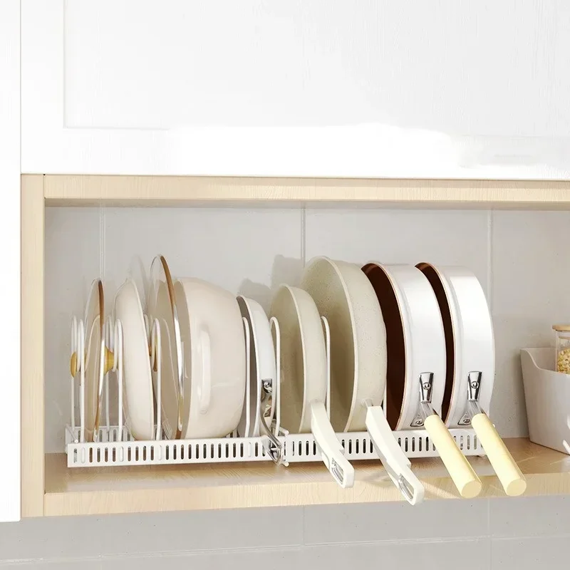 Pot Rack Bowl and Plate Storage Rack Multi-layer Retractable Adjustable Carbon Steel Pan Dish Drying Cookware Rack Kitchen Tools 4