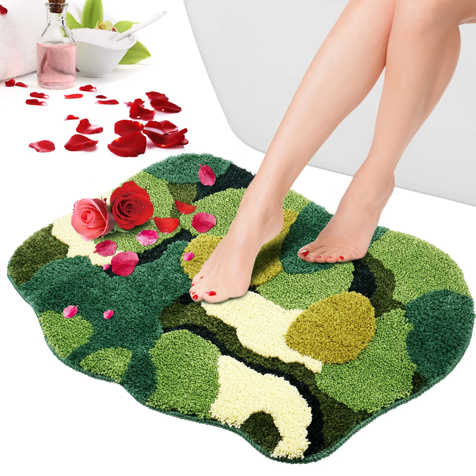 Embossed Moss Rug - Polyester - Waterproof and Non-slip Backing