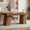 Tribesigns 55 Inches Executive Desk, Mid-Century Modern Home Office Desk with Double Trapezoid Base, Wood Computer Desk 4