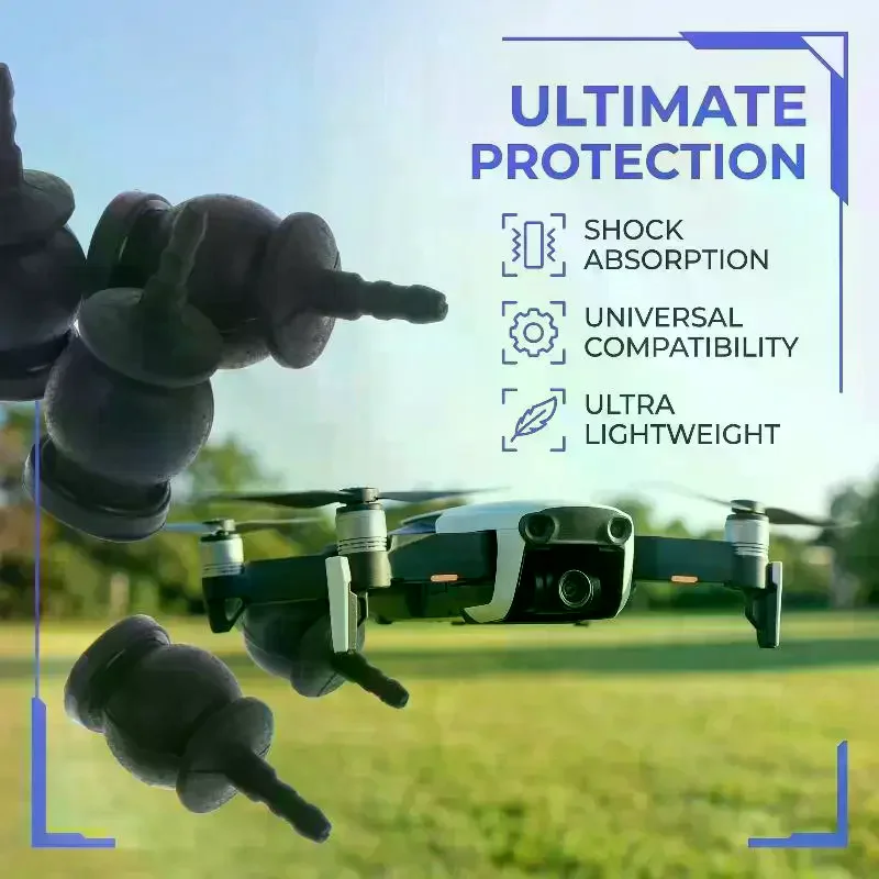 Bouchon en silicone pour drone, protection antichoc et anti-poussière, installé sur un drone.