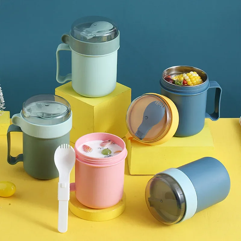 500ml Lunch Box Portable Food Thermal Insulated Container Breakfast Cup Leak-Proof Soup Milk Thermos Bottle Tumblers With Spoon 6