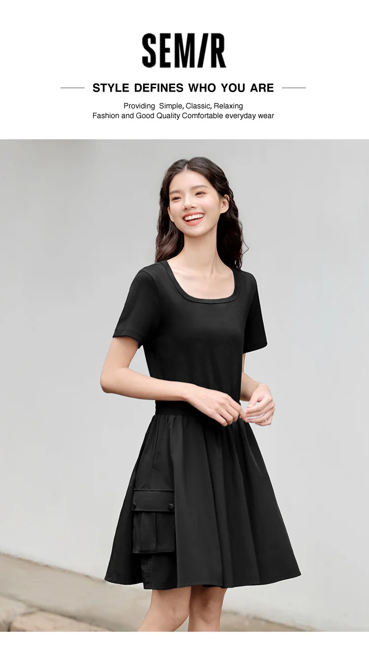 Dress Women Faux Two-Piece Design Versatile Summer New Square Collar Slim Fit Short Skirt Suitable For Petite 4 Dress Women Faux Two-Piece Design Versatile Summer New Square Collar Slim Fit Short Skirt Suitable For Petite