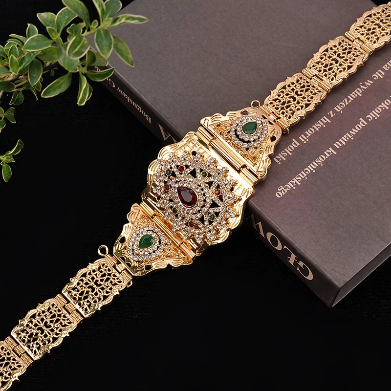 Moroccan Robe Wedding Belt Long Chain Belt Arabian Water Drop Shaped Rhinestone Waist Chain Bridal Jewelry Belt