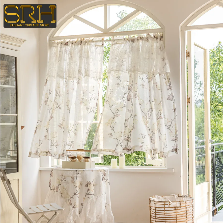 

Modern Linen Printed Curtains American Pastoral Living Room Bedroom Balcony Door Window Partition Blackout Custom Lace Colth New