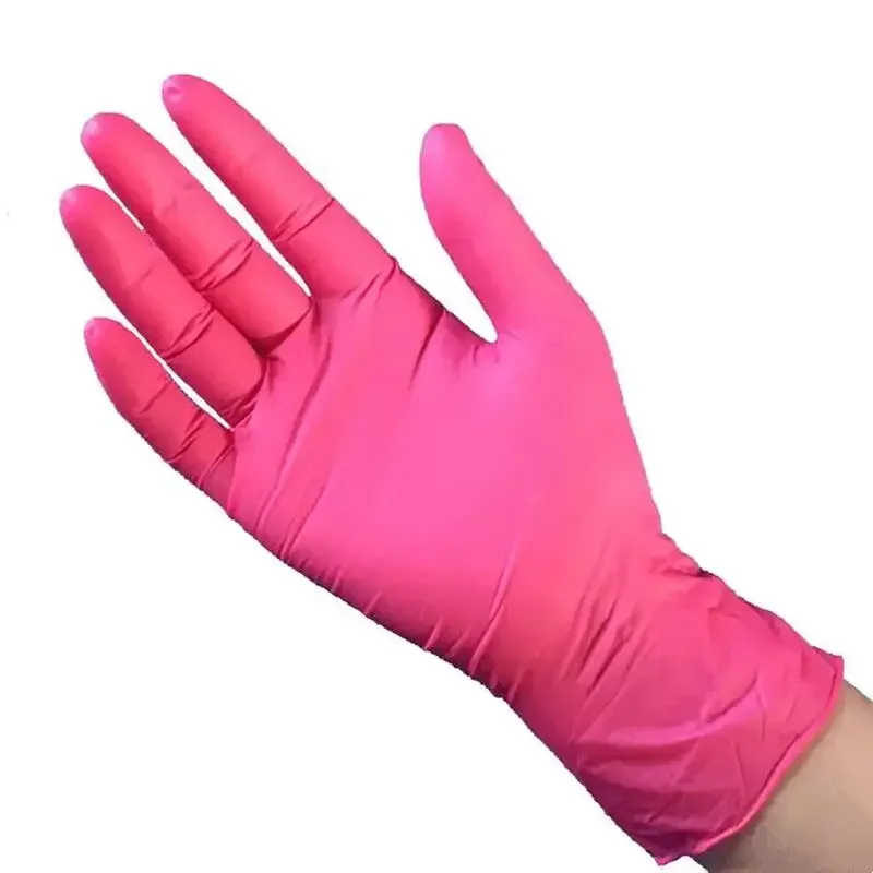 100PCS Pink Nitrile Disposable Gloves for Kitchen Cleaning Dishwashing Gardening Work Hair Salon Tattoo Gloves Powder Latex Free 3