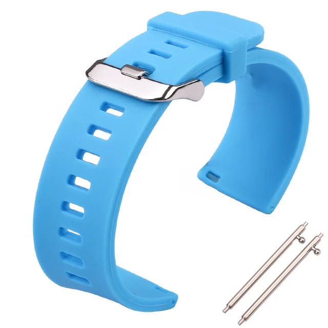 HENGRC 5 Colors Silicone Rubber Watchband 18mm 20mm 22mm Women Men Watch Band Strap Waterproof Sports Watch Belt Polished Buckle Blue