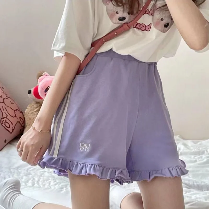 Sweet Embroidery Sports Shorts Summer New Solid Color Loose Pleated All-match Youth Wide Leg Shorts Fashion Casual Women Clothes