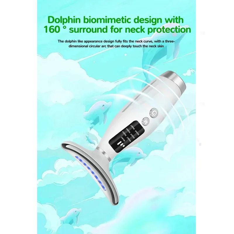 Appareil de beauté pour le cou avec mode d'éclairage coloré pour le visage et 7 vitesses de réglage, doté d'une poignée ergonomique._voghion.com