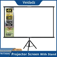 VEIDADZ Projector Screen With Stand Foldable White Less Creases 60 84 100 120 inch Soft Double Sided Screen Home Theater Outdoor