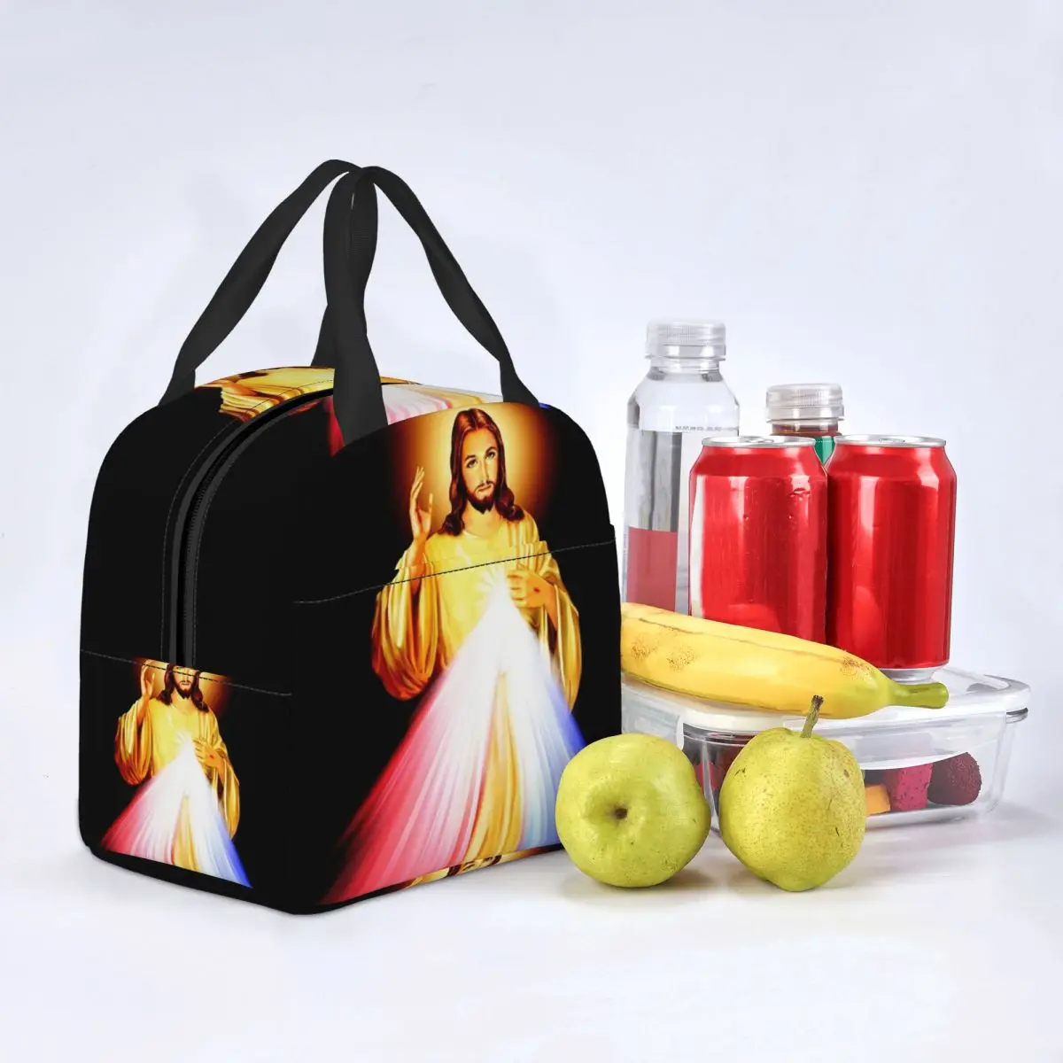 Divine Mercy Lord Jesus I Trust In You Thermal Insulated Lunch Bag Women Jesus Portable Lunch Tote Multifunction Food Box