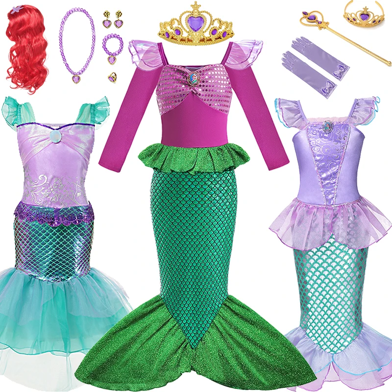 

Disney Mermaid Costumes Ariel Princess Dresses Summer Set Baby Girls Ariel Cosplay Costume For Carnival Birthday Party Clothings